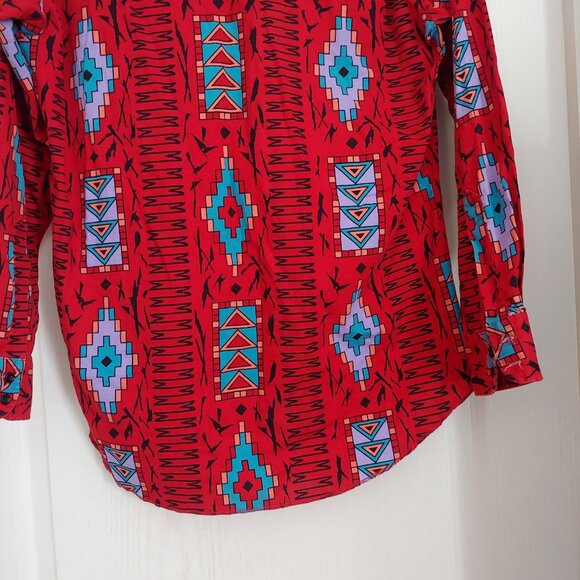 Wrangler Cowboy Cut Long Tails Western Rodeo Native Aztec Button Shirt 16-34 - Picture 9 of 10